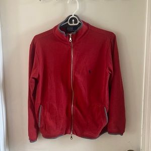 Women large red polo fleece full-zip